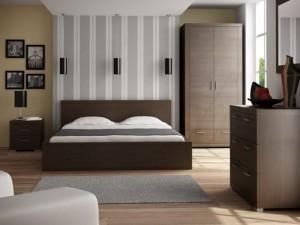 sypialnia z drewnianymi komodami